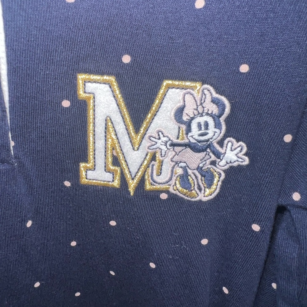 Disney Kids Navy Shirt with Polka Dots and Character Patch - Picture 3 of 7
